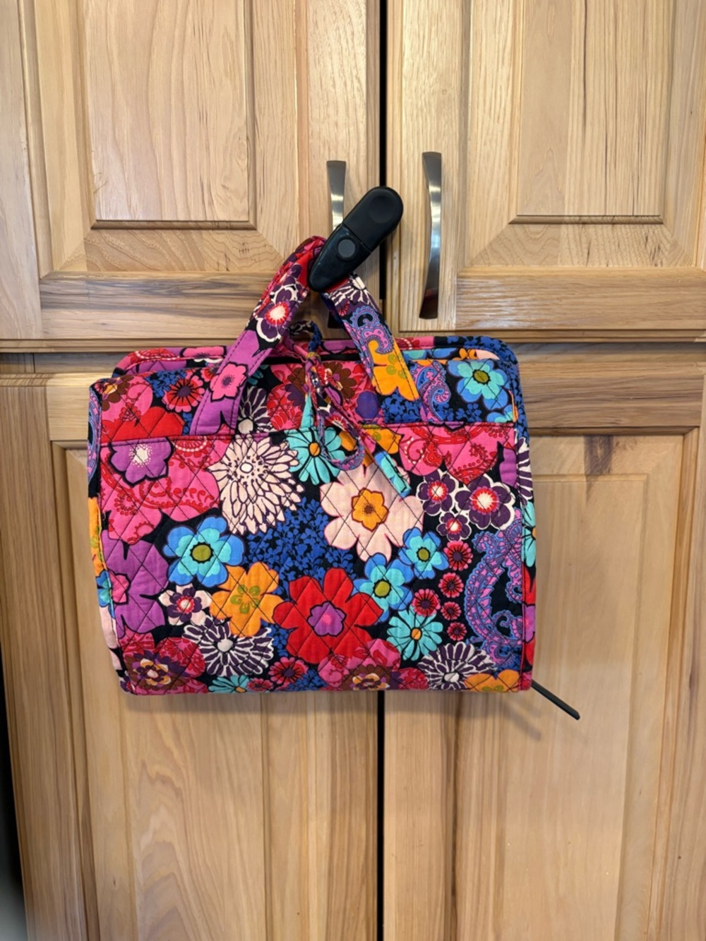 Floral Quilted Hanging Travel Bag - Pink Multi